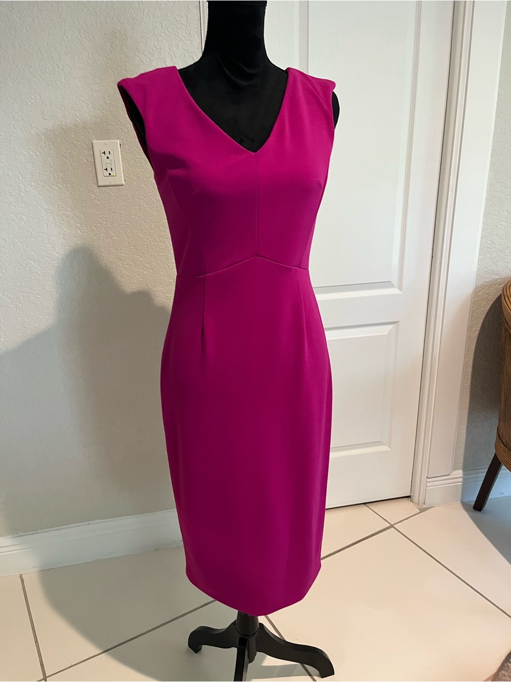 Ivanka Trump Fuchsia V-Neck Midi Sheath Dress
